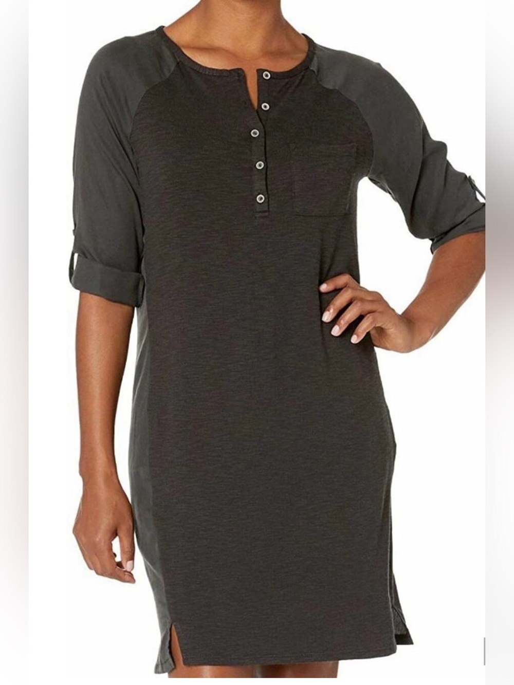 NEW prAna CHARCOAL GREY HENSLEY HENLEY SHIRT DRESS SIZE L LARGE